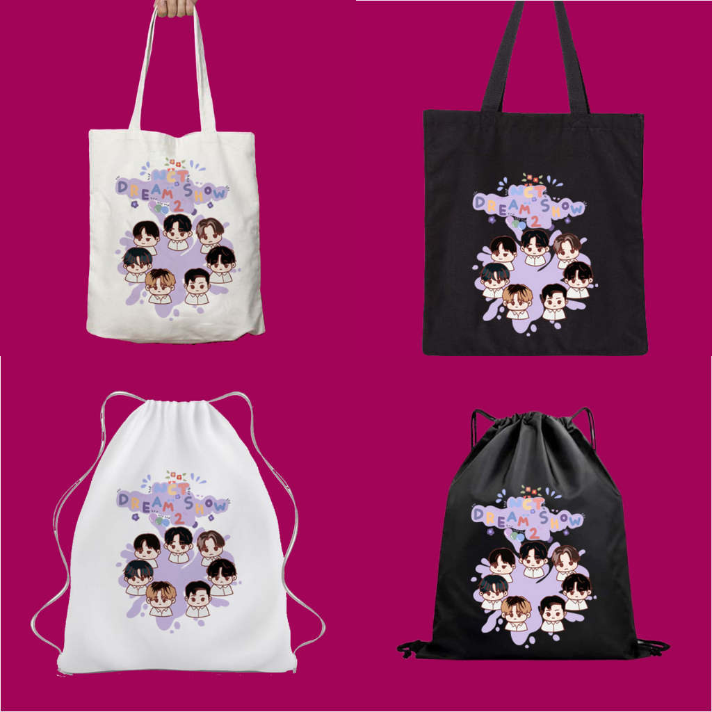Totebag Tote Bag Goodiebag Tas Serut Hitam NCT Dream Show 2 Kpop Korea Kanvas Lucu Belanja Kuliah Se