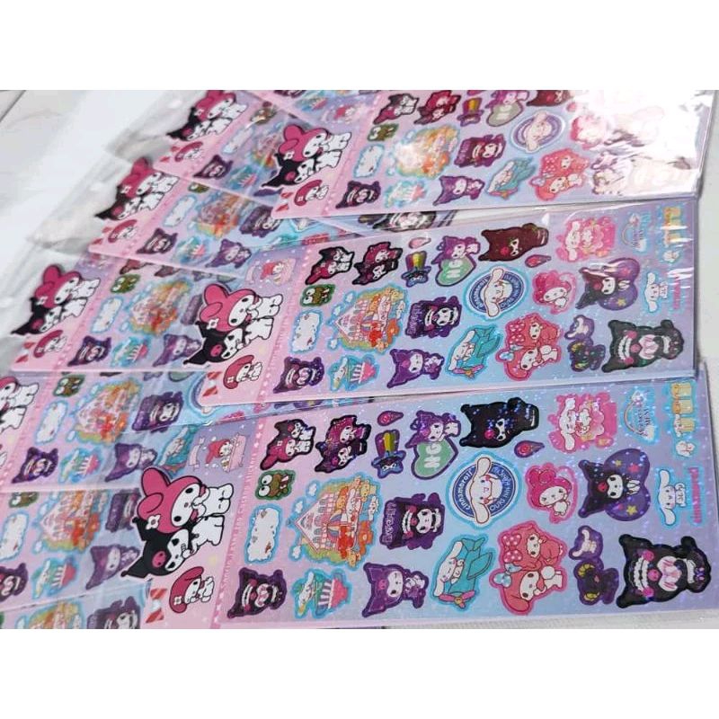 

sticker gliter hologram besar motif sanrio kuromi melody cinnamoroll karakter lucu lucu