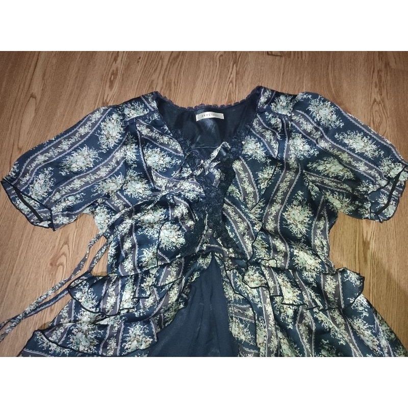 VINTAGE VICTORIAN DRESS BY AXES FEMME PREMIUM COLLECTION DARK BLUE FLORAL PRINT