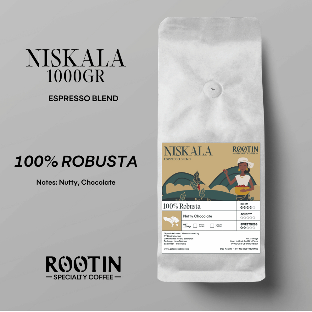 

KOPI NISKALA ESPRESSO BLEND 100% BIJI KOPI PEABERRY ROBUSTA GRADE 1 ROASTED BEANS - 1 KG