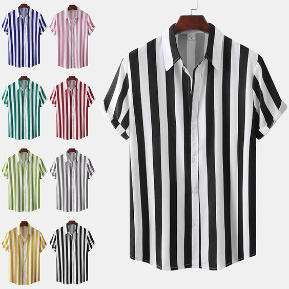 Joystore - Kemeja Salur Stripe Lengan Pendek Pria kemeja kasual pria salur lengan pendek