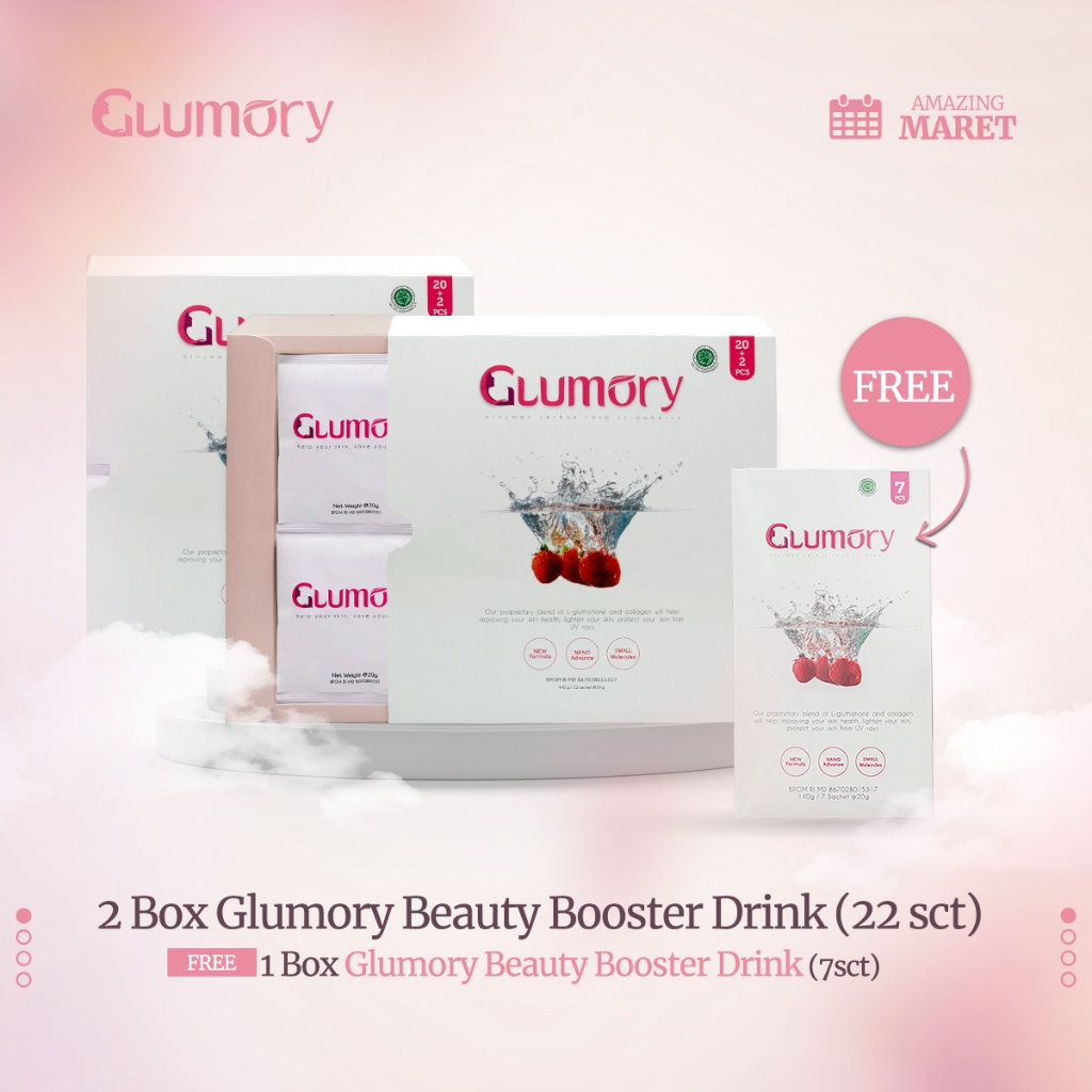 PROMO 2 Box FREE 1 Box (51 sachet) GLUMORY BEAUTY BOOSTER DRINK - Minuman Kolagen dan L-Glutathione 