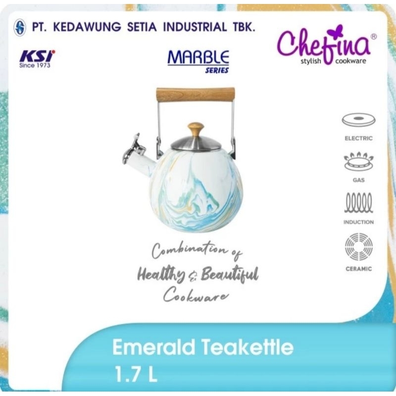 CHEFINA Marble Series Tea Kettle Teko Enamel Emerald 1.7 L