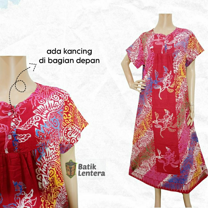 Longdress Daster Panjang Semata Kaki Baju Tidur Lentera Batik Korea Tangan Busui Kancing Rayon Premi