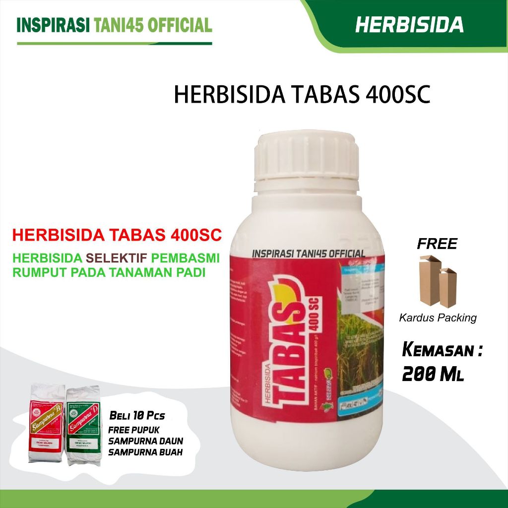 Tabas 400sc Herbisida Pengendali Gulma Tanaman Padi/Obat Rumput Pengganggu Tanaman Padi/ Tabas 200ml