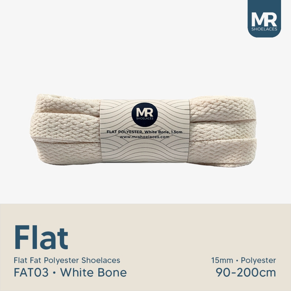 MR SHOELACES FAT03 WHITE BONE (PUTIH TULANG) TALI SEPATU POLYESTER GEMUK GENDUT PIPIH FLAT 1,5CM