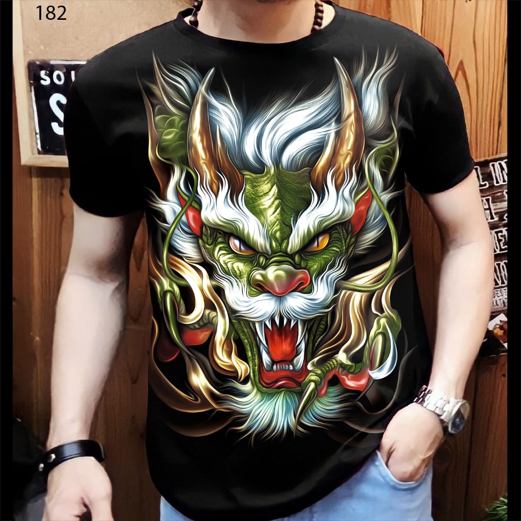 Kaos distro pria dewasa motif naga face