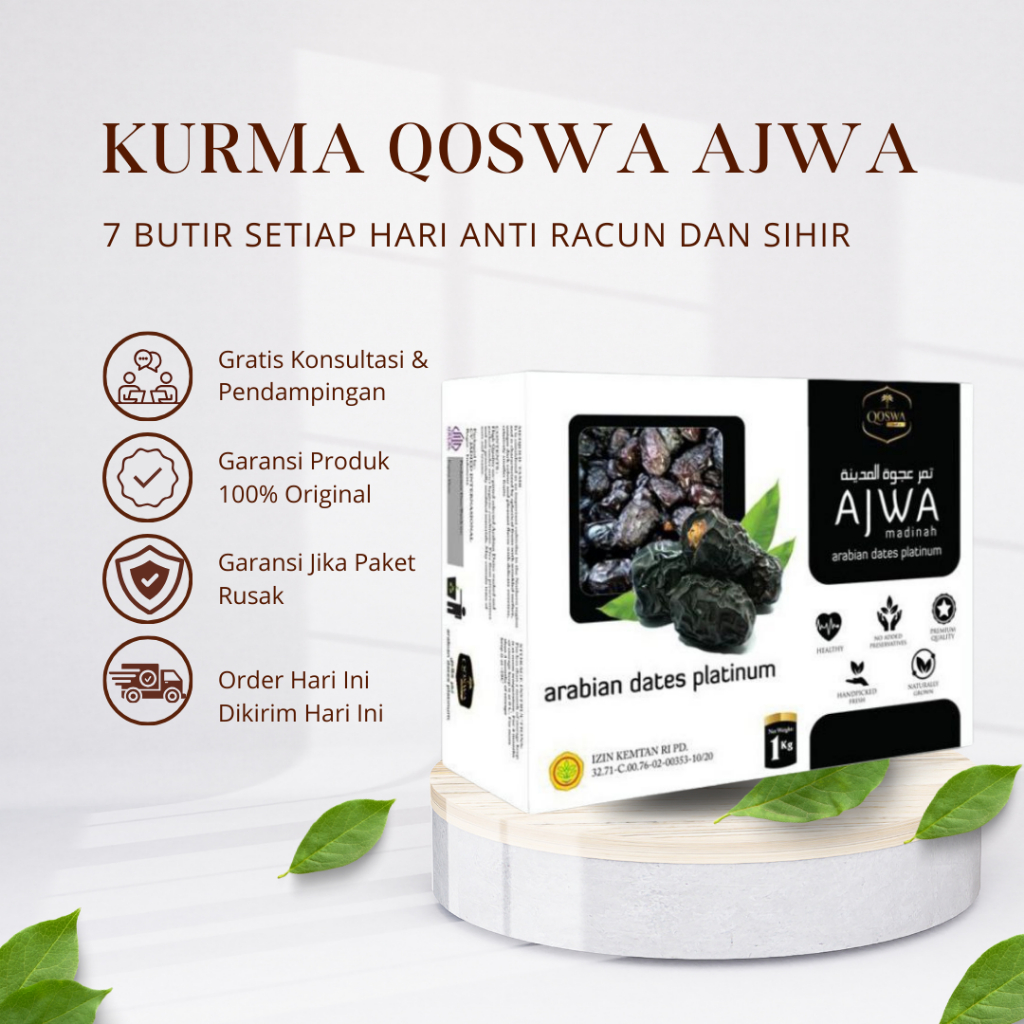 

Qoswa Kurma Kering Ajwa 1kg Organik 100% Premium Kurma Nabi Anti Sihir Korma Jumbo Original