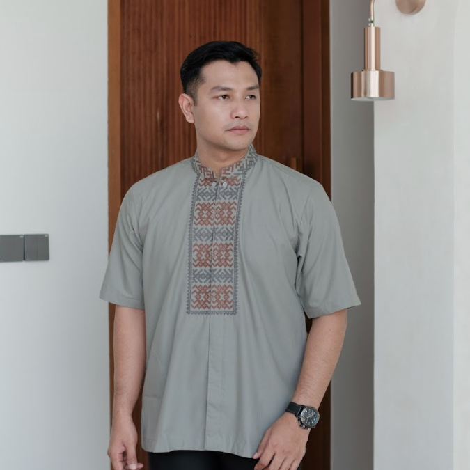 BASTOH Karta Baju Koko Pria Bordir Lengan Pendek