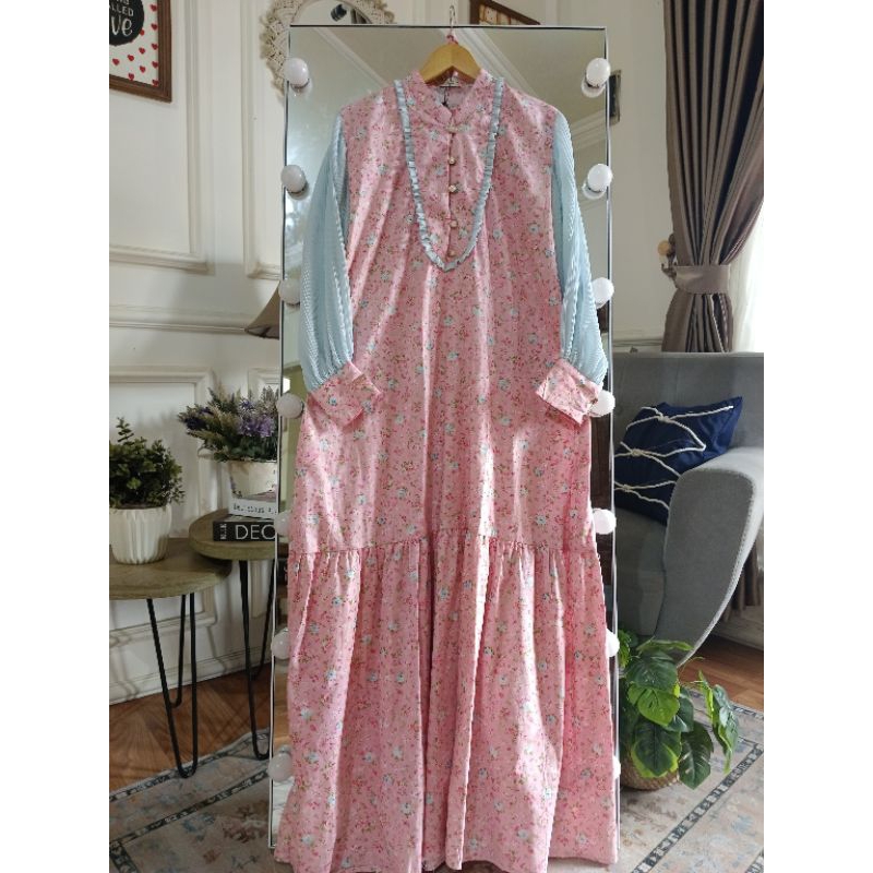 gamis katun jepang premium motif bunga terbaru