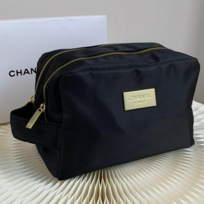 Tas Dompet  Chanel Pouch Cosmetic Makeup Bag Double Zipper Tas Kosmetik Traveling Aksesoris  toiletr