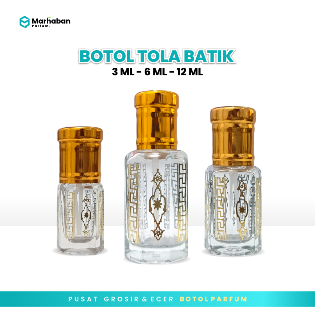 1 Lusin | Botol TOLA BATIK 3 - 6 - 12 ML Stik - Botol Parfume kosong Tola batik emas