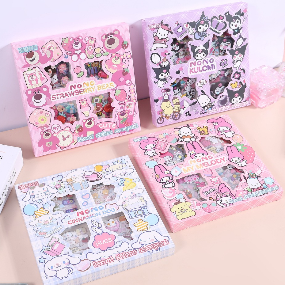 

100 Lembar Stiker MOMO Sanrio Box Baru | Stiker Lucu Korea Waterproof | Dekorasi Anak