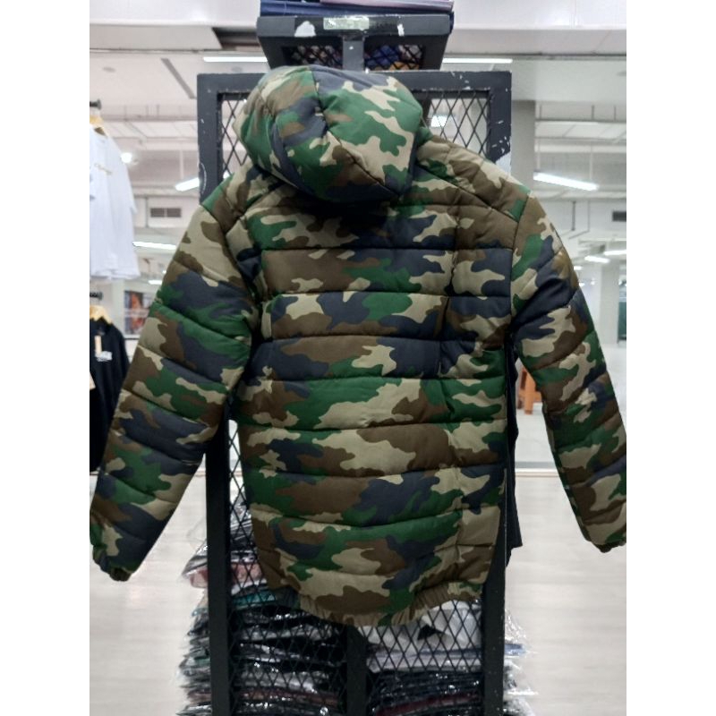 JAKET PUFFER CAMO ARMY Hijau Tebal
