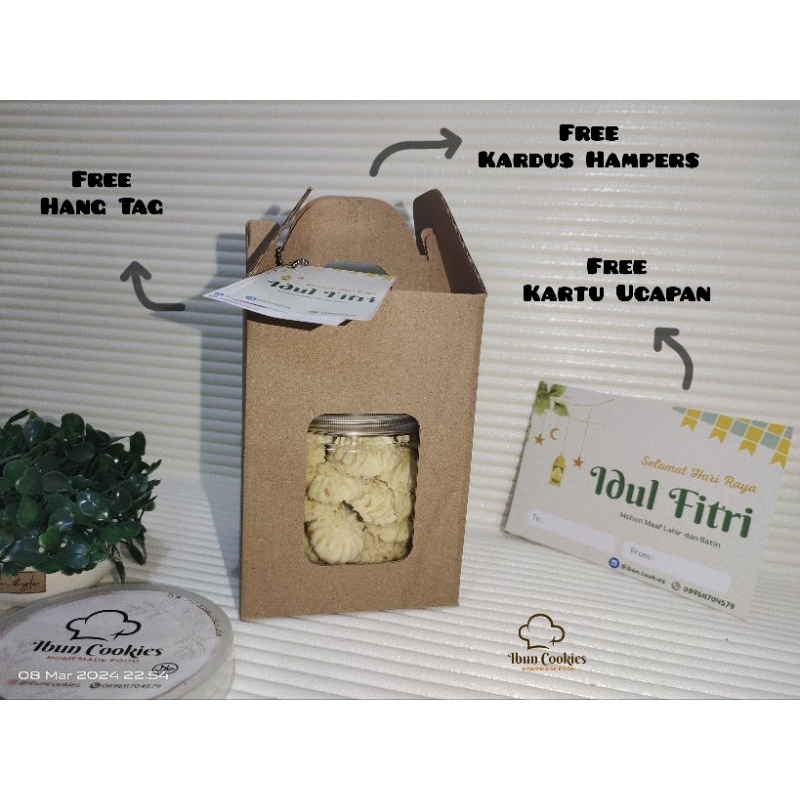 

Hampers Lebaran Idul Fitri Unik Kue Kering / Nastar / Putri Salju / Palm Cheese / Sagu Keju / Semprit / Kastangel/ Almond London/ Lidah Kucing Ekonomis Ukuran 600 ML dan 750 ml