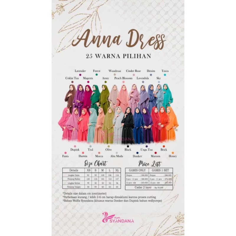 Syandana Anna dress 2 gamis wanita (SET HIJAB)