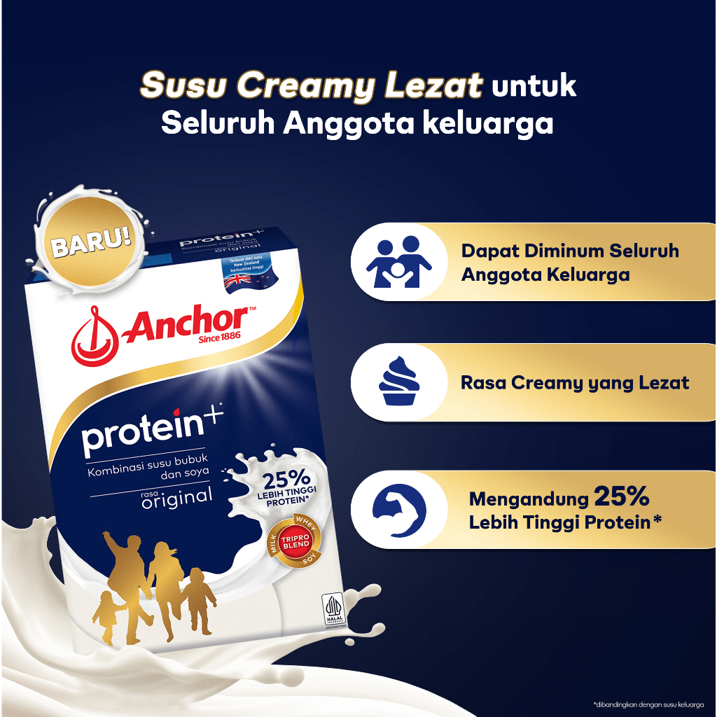 

Anchor Milk Protein+ Susu Keluarga Original 350g - Susu Bubuk Tinggi Protein | Sarapan Breakfast