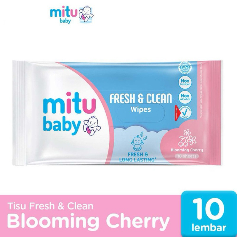 Mitu Baby Wipes Fresh n’ Clean Tisu Basah Isi 10 Blooming Cherry