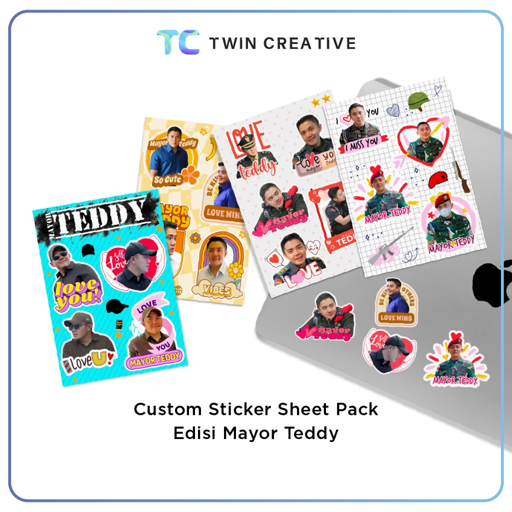 

Sticker Sheet Pack Foto Mayor Teddy / Stiker Deco Custom Foto Muka / Hiasan HP & Laptop - Stiker Vinyl Anti Air