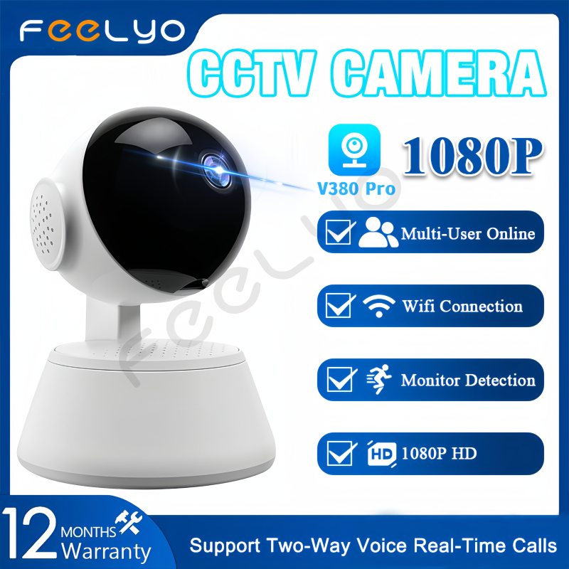 FEELYO CCTV V380 Pro 360° Monitor Wireless Camera FulI Color Mobile Tracking Home Security Surveilla