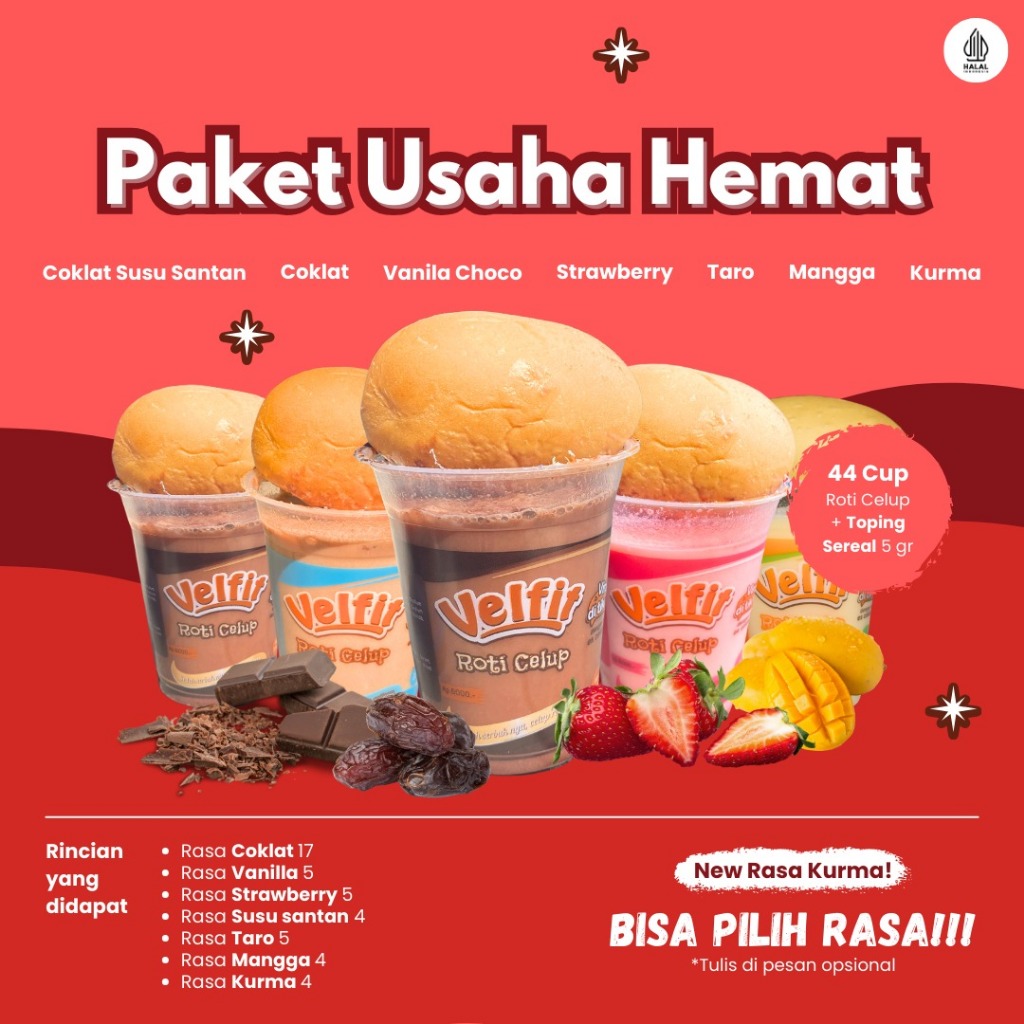 

PAKET USAHA HEMAT 44 PCS VELFIT ROTI CELUP MIX 6 RASA