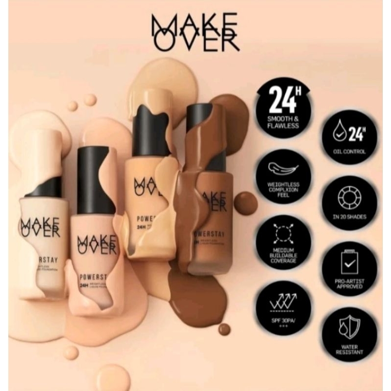 (ORI BPOM) Make Over Powerstay 24H Weightless Liquid Foundation 40 ml