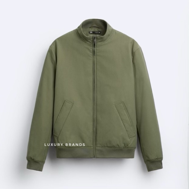 Jaket Bomber ZARA Man Original Cotton Blend Bomber Jacket Khaki