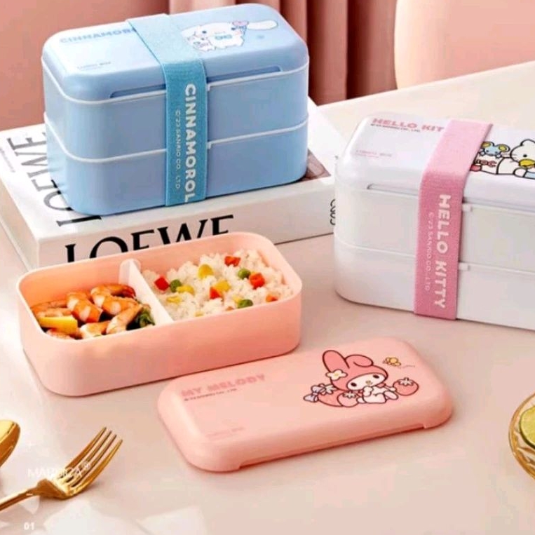 Set Lunch Box Sanrio ORI  TEPAK MAKAN DAN TAS BEKAL / Tempat Makan Hello Kitty / Wadah Makan Melody 