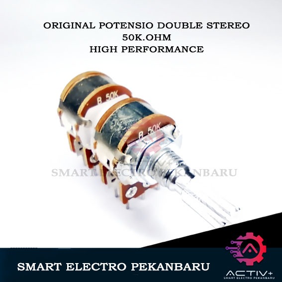 ORIGINAL 50K-OHM POTENSIO DOUBLE STEREO 50K OHM B50K 12-KAKI DOBEL Stereo Linear 50000 Ohm Potensiom