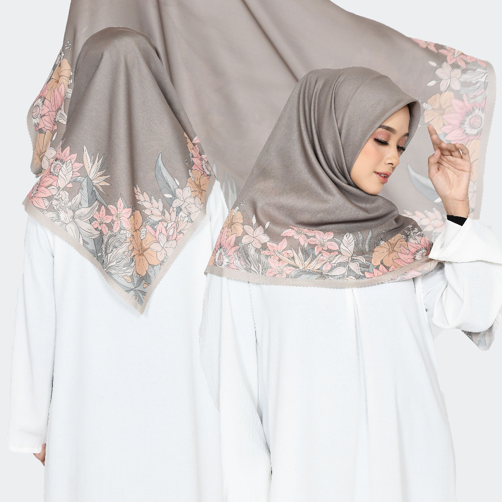 Hijab Segiempat Voal Motif Premium Lasercut Nasywa Mocca Series