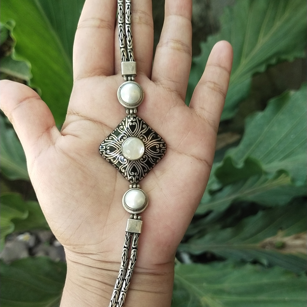 Gelang Bracelet Perak Silver Bali Chain Rantai Borobudur Mutiara Pearl asli 925 Wanita Pria Custom