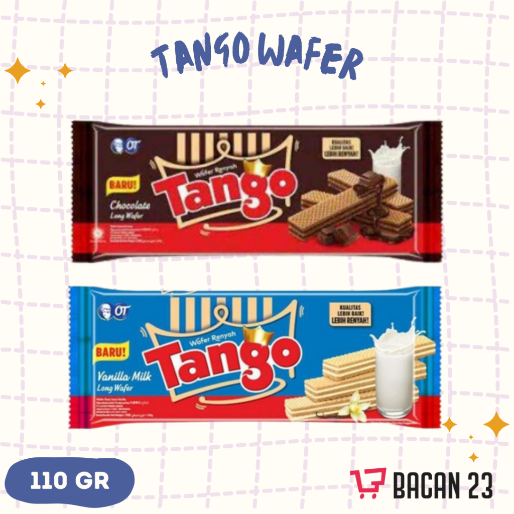 

Wafer Tango Long Wafer (110 gr) ( Cokelat/ Vanilla/Strawberry/Popcorn)/ Bacan 23 - Bacan23