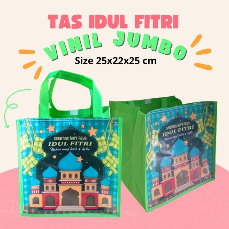 

Tas Idul Fitri Lebaran Tenteng Vinil Jumbo ukuran 25x22x25 cm