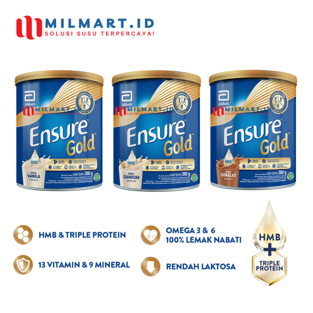 

ENSURE GOLD 380 G VANILA/COKELAT SUSU DEWASA SUSU LANSIA RENDAH LAKTOSA ENSURE COKLAT