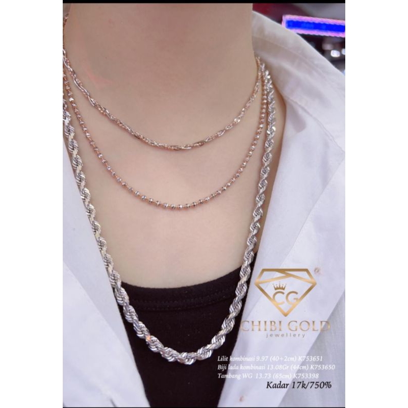 CHIBIGOLD - kalung tambang dan biji lada kombinasi emas 750% 17K