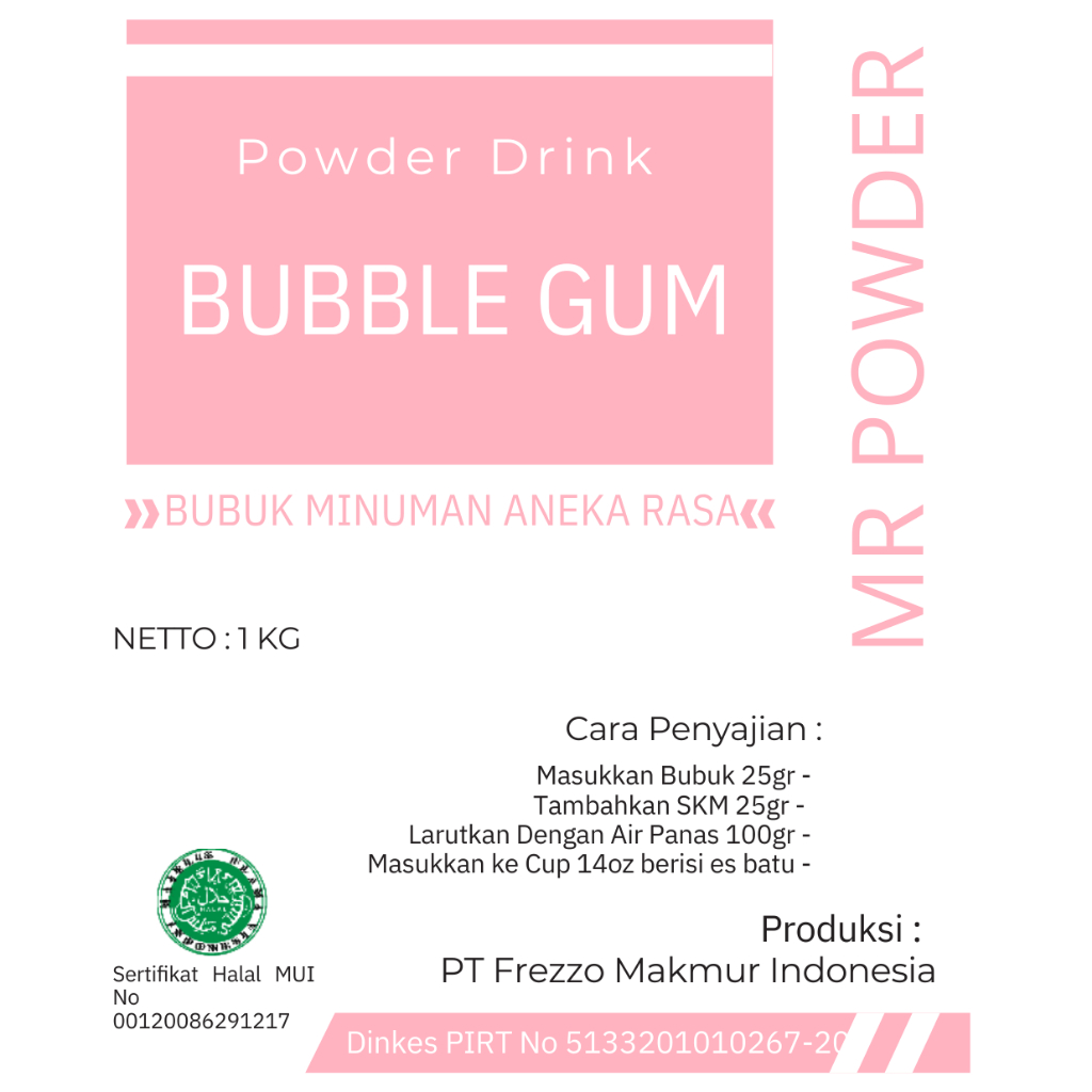 

MR POWDER - BUBUK MINUMAN PREMIUM 1 KG RASA BUBLE GUM- bubuk minuman rasa serbuk minuman rasa bubuk minuman boba serbuk minuman boba KEKINIAN