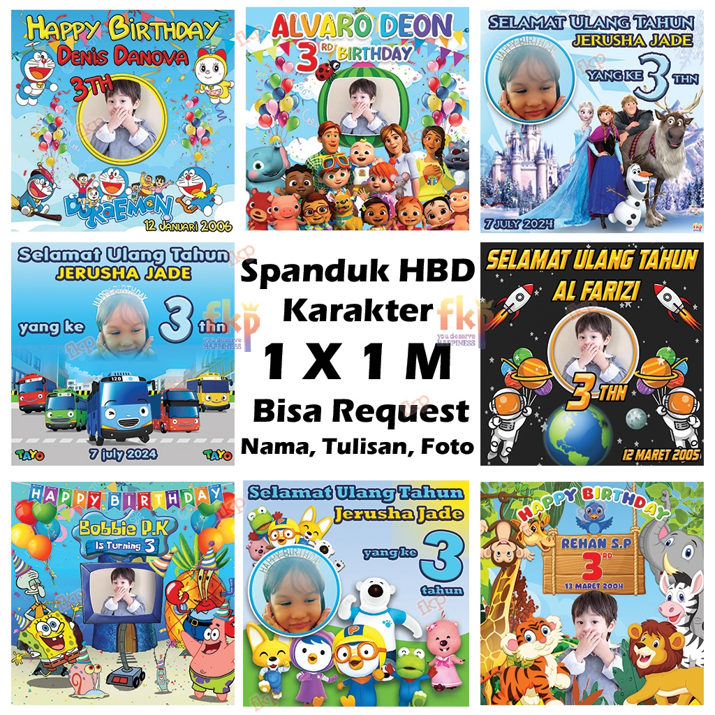 Spanduk HBD Karakter Custom Backdrop Banner / Spanduk Ulang tahun Karakter / Backdrop Ultah Karakter