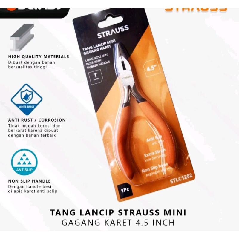 Tang Lancip Jepit Kecil Long Nose Pliers Plier Mini 4.5 inch Strauss