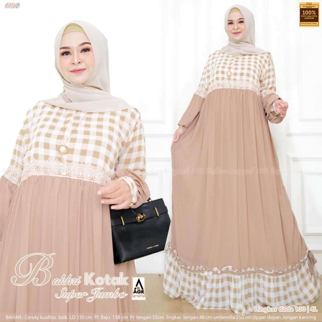 Bakhri kotak super jumbo gamis wanita terbaru bahan Ceruty Ld 130cm Pj baju 138cm SUPER JUMBO ALL SI