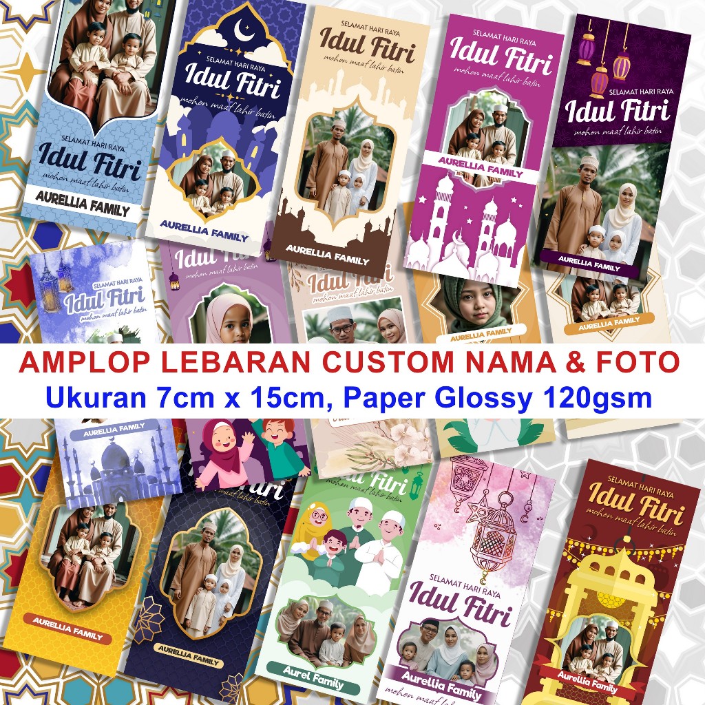 

(isi 10 pcs) Amplop Lebaran Full Size Custom Nama dan Foto 7x15cm