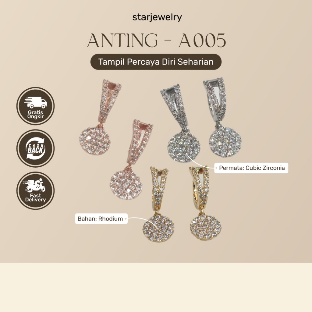 Anting Berlian Eropa Lapis Emas A005 Perhiasan Imitasi Replikas Aksesoris Wanita Kekinian By Star je