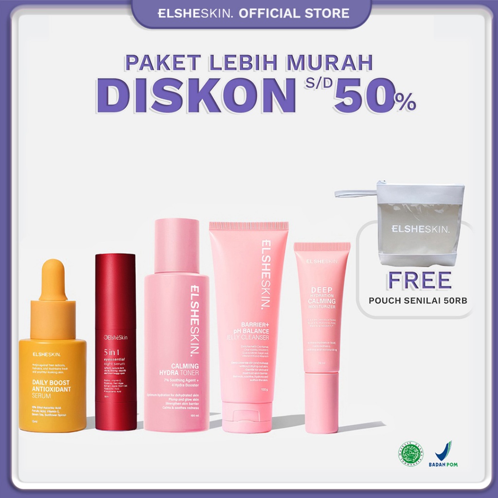 [PAKET ISI 5pcs Disc s/d 50% 15ML] Elsheskin 3 Pcs Skincare Serum, Moisturizer, Advanced Brightening, Calming, Hydrating untuk Mencerahkan Kulit Kusam dan Bekas Jerawat, Pudarkan Flek Hitam, Melembapkan, Kontrol Minyak Berlebih, Oil Control