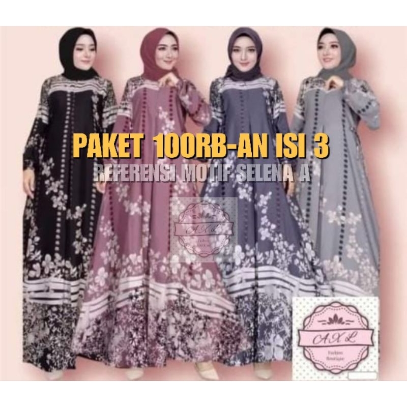 PAKET 100 ribuan isi 3 gamis Tumpal premium lengan kerut