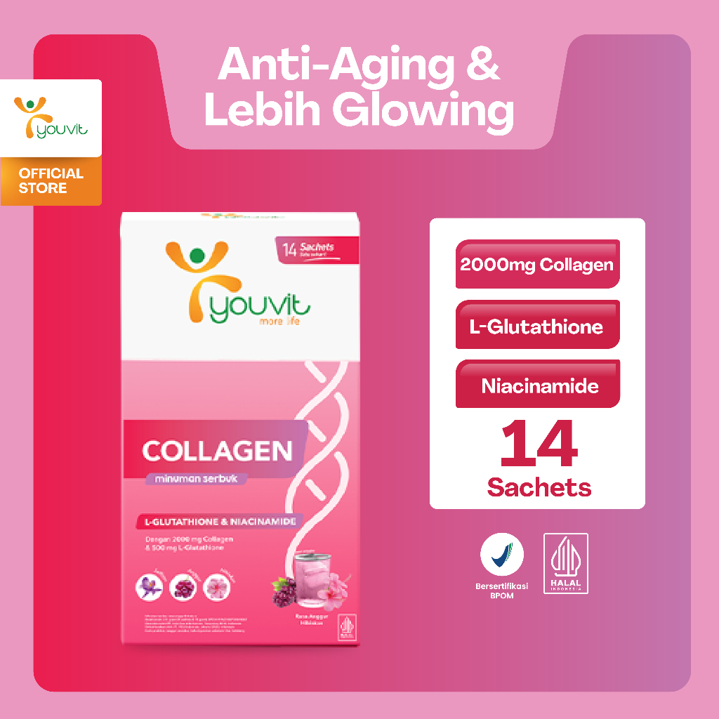 Foto Minuman Kolagen Serbuk | Youvit Collagen Drink dengan L-Glutathione & Niacinamide untuk Anti Aging