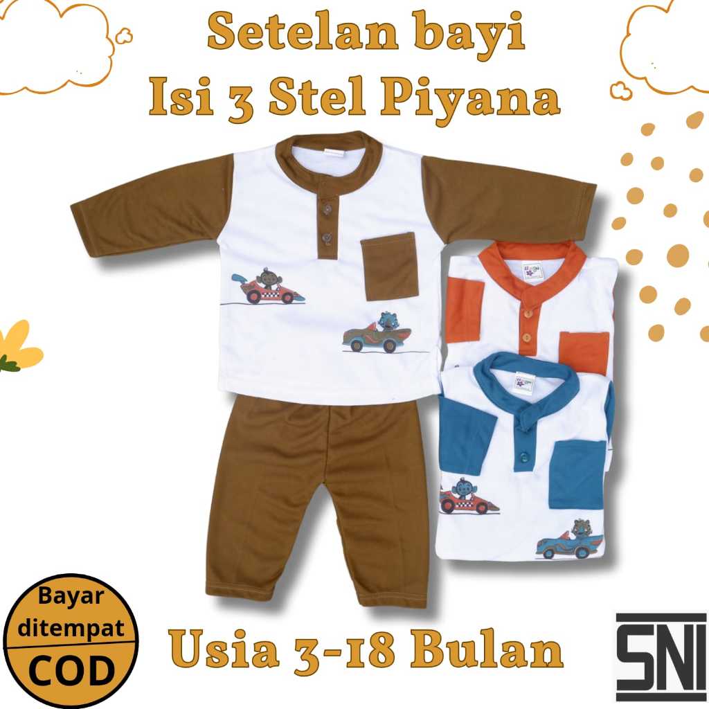 Setelan Piyama Baju Bayi Panjang Usia 3-18 Bulan Motif Gocar
