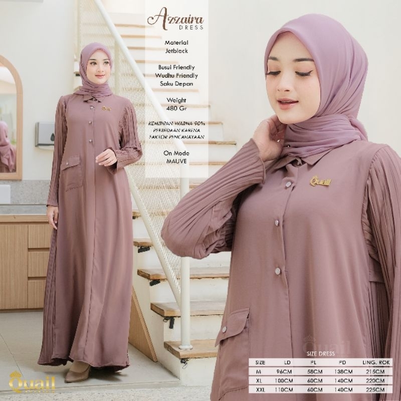 AZZAIRA Dress Muslim Gamis Wanita Jetblack Original Quail Hijab