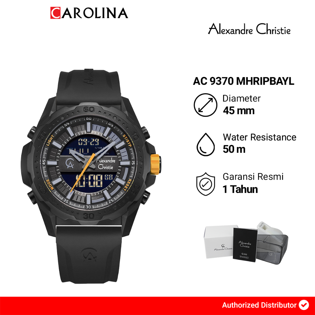 Jam Tangan Pria Alexandre Christie Digi AC 9370 MHRIPBAYL Digital Analog Dial Black Rubber Strap