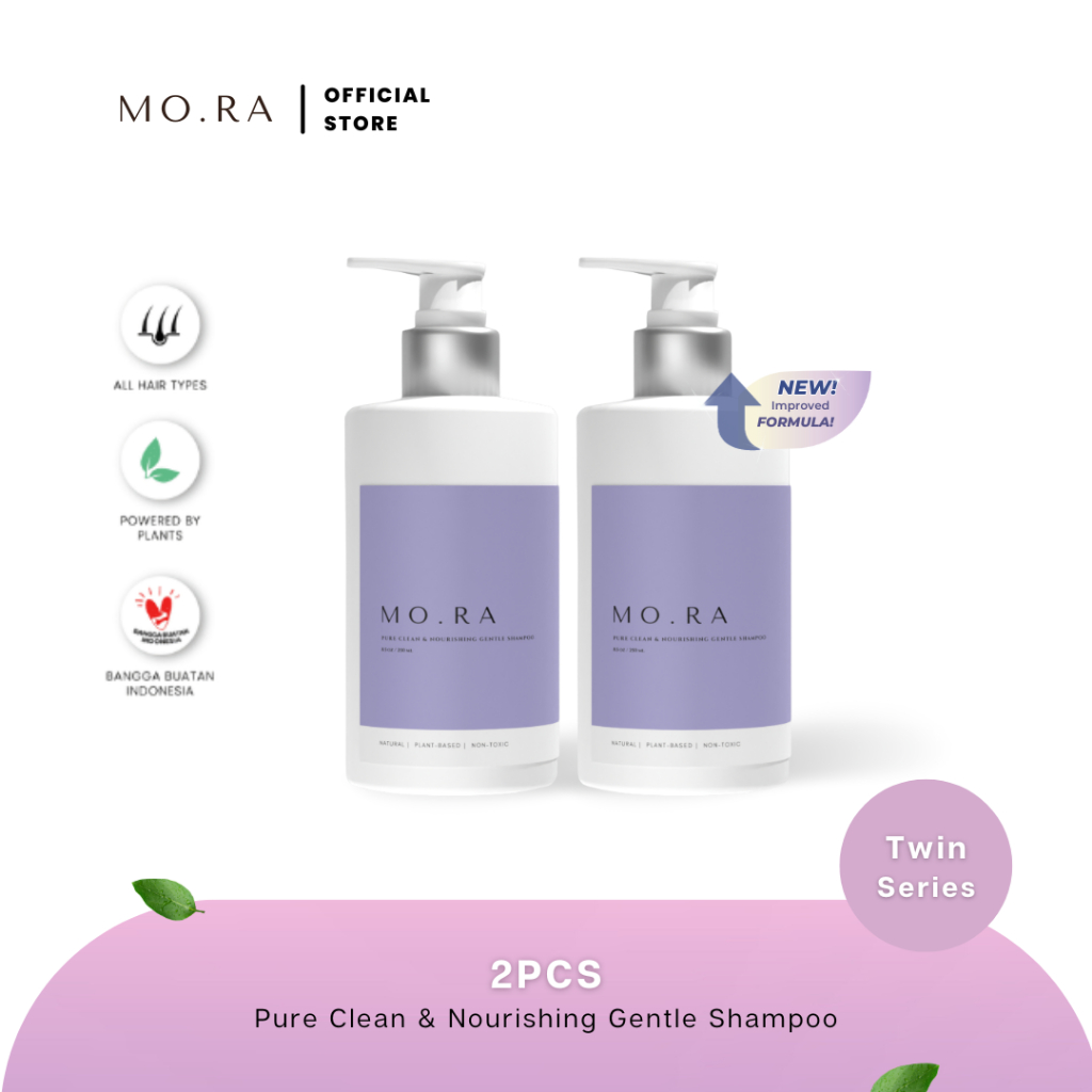 (MO.RA / MORA) (BUNDLE) 2 PCS PURE CLEAN & NOURISHING GENTLE SHAMPOO 250ML / ANTI LEPEK / PENUMBUH R