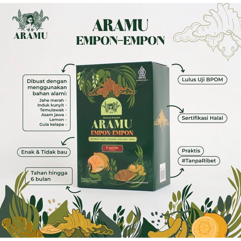 

Aramu Empon-Empon Jamu Tanpa Pengawet dan Pemanis Buatan 1 Box Isi 5