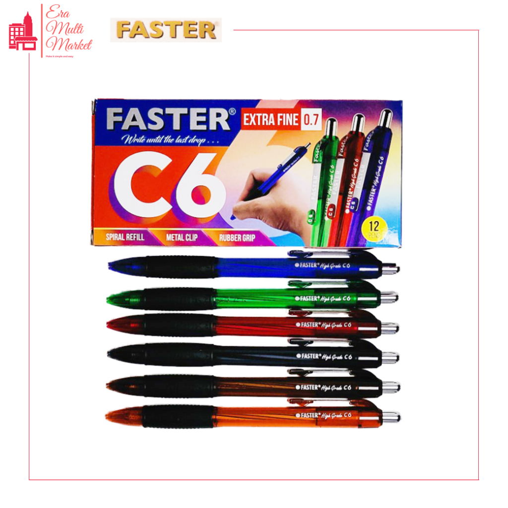 

Pena Faster C6 / Pulpen 12 pcs Tinta Warna Biru dan Hitam